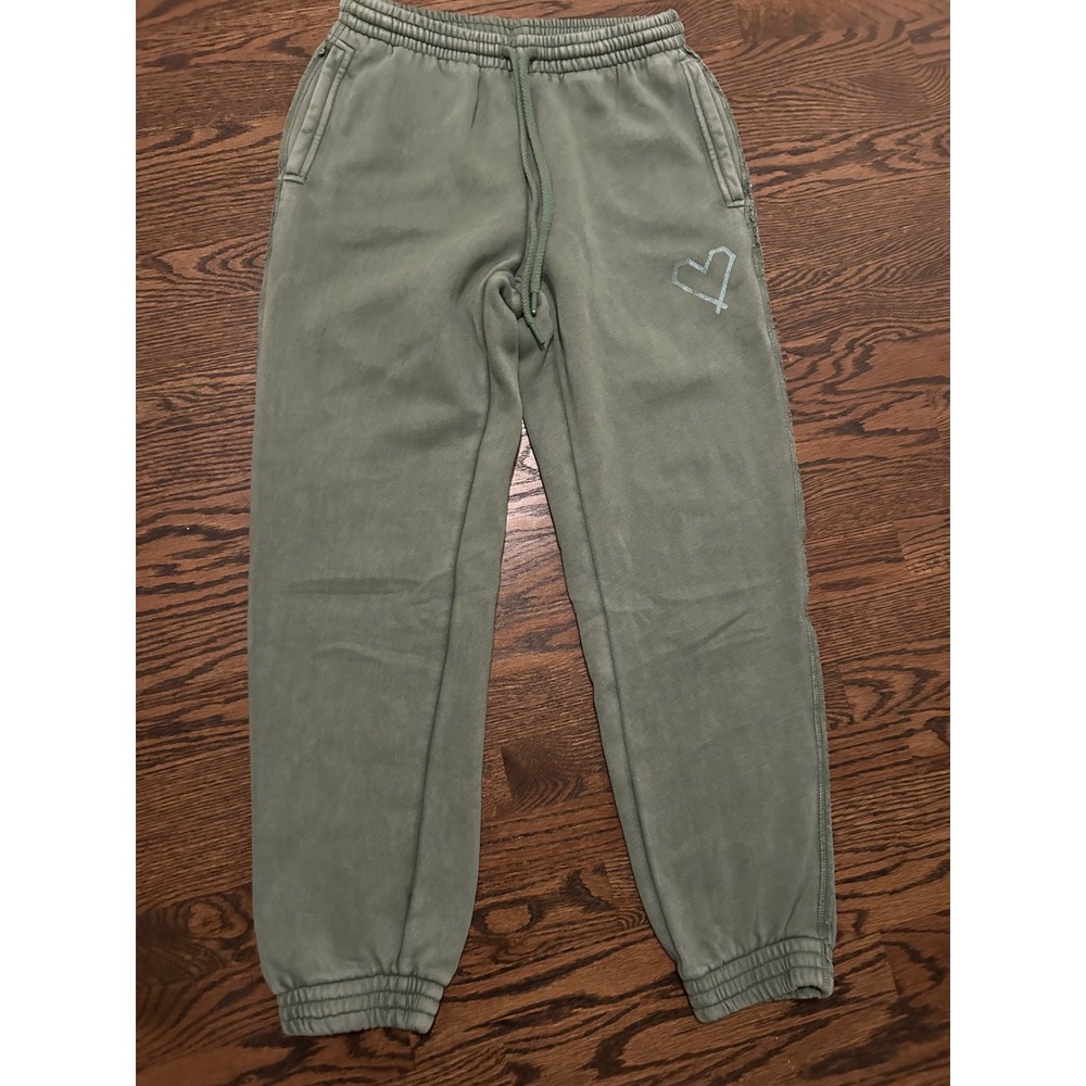 Aerie‎ Womens Washed Olive Green Heart Logo Fleece Joggers Sweatpants Small